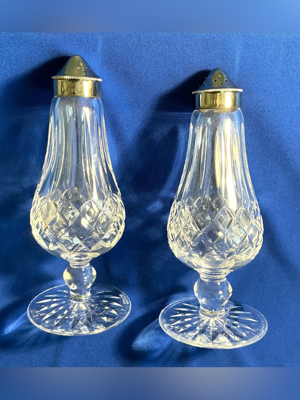 Vintage Waterford Crystal Footed Salt & Pepper Shakers “Lismore” Pattern Set/2